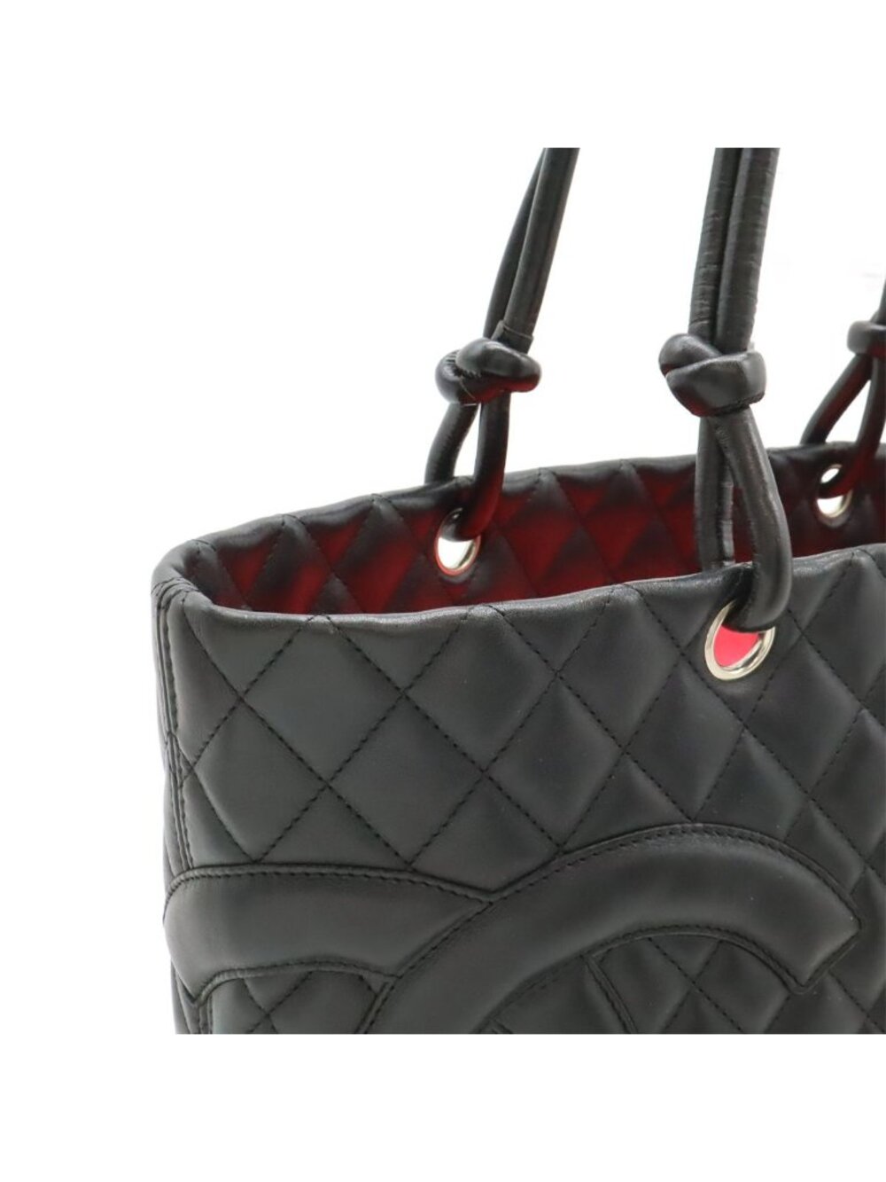 Chanel Cambon Line CC Logo Large Tote Shoulder Bag Soft Calf Black Pink Silver - Picture 5 of 9
